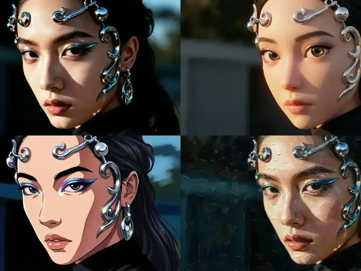 FlowAIVideo one portrait rendered in four different looks