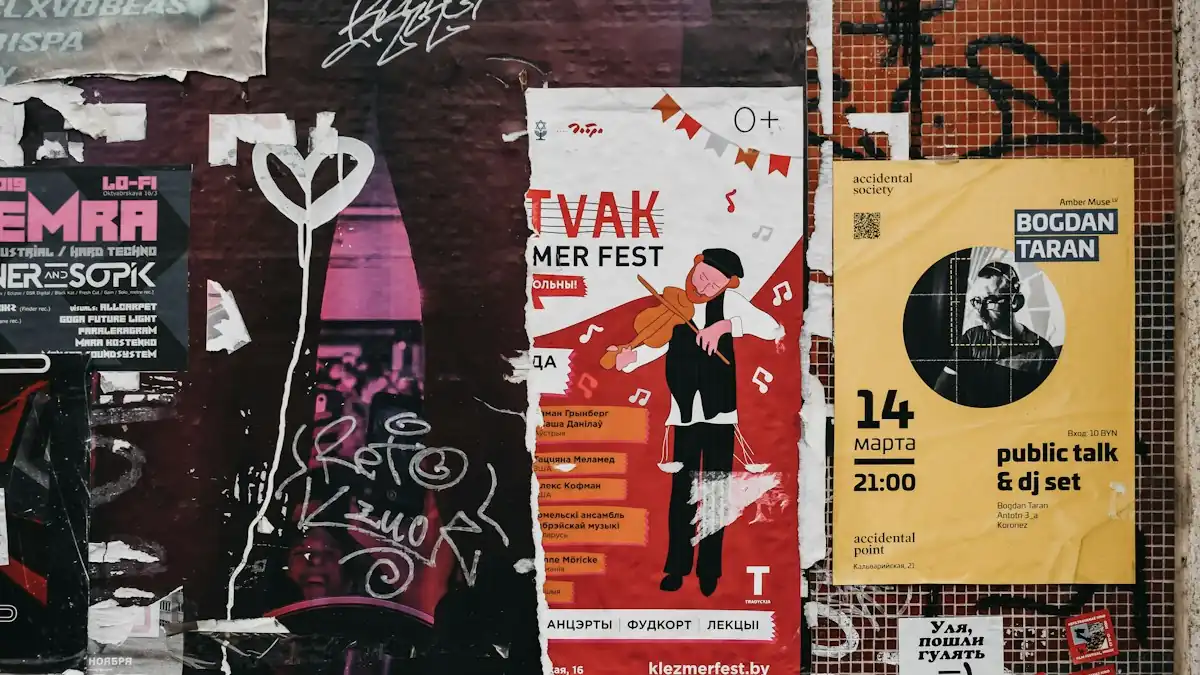 FlowAIVideo use case: wall of gig and event posters