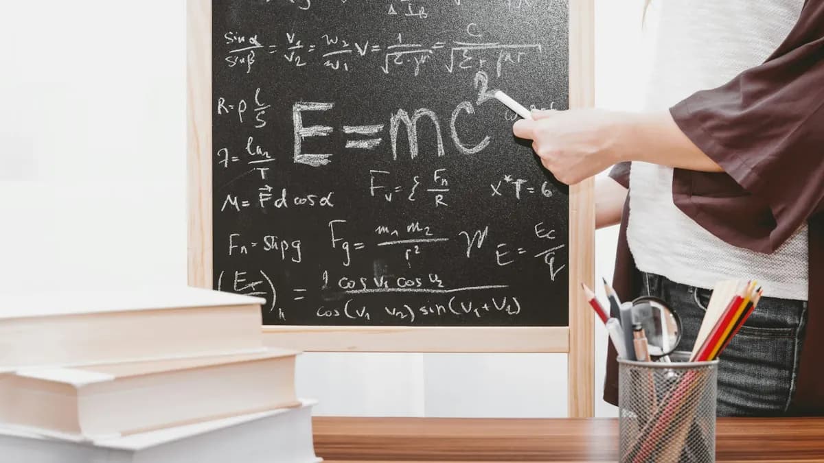 FlowAIVideo use case: physics equations on a classroom chalkboard