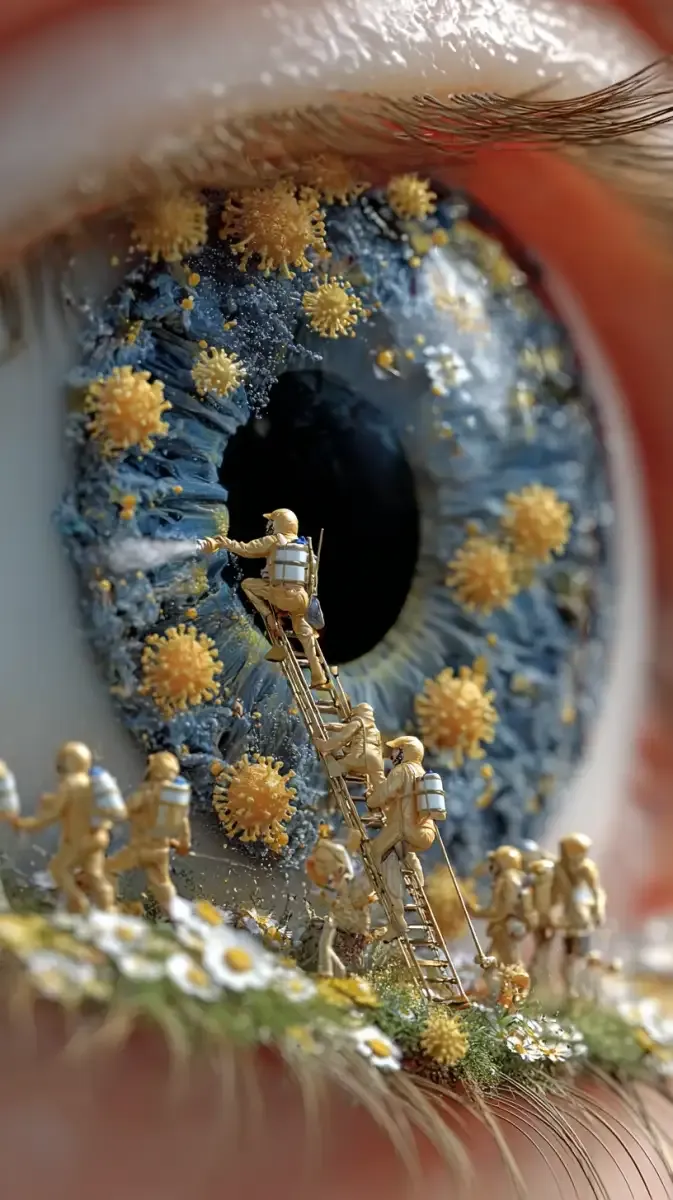Tiny Workers Inside an Eye