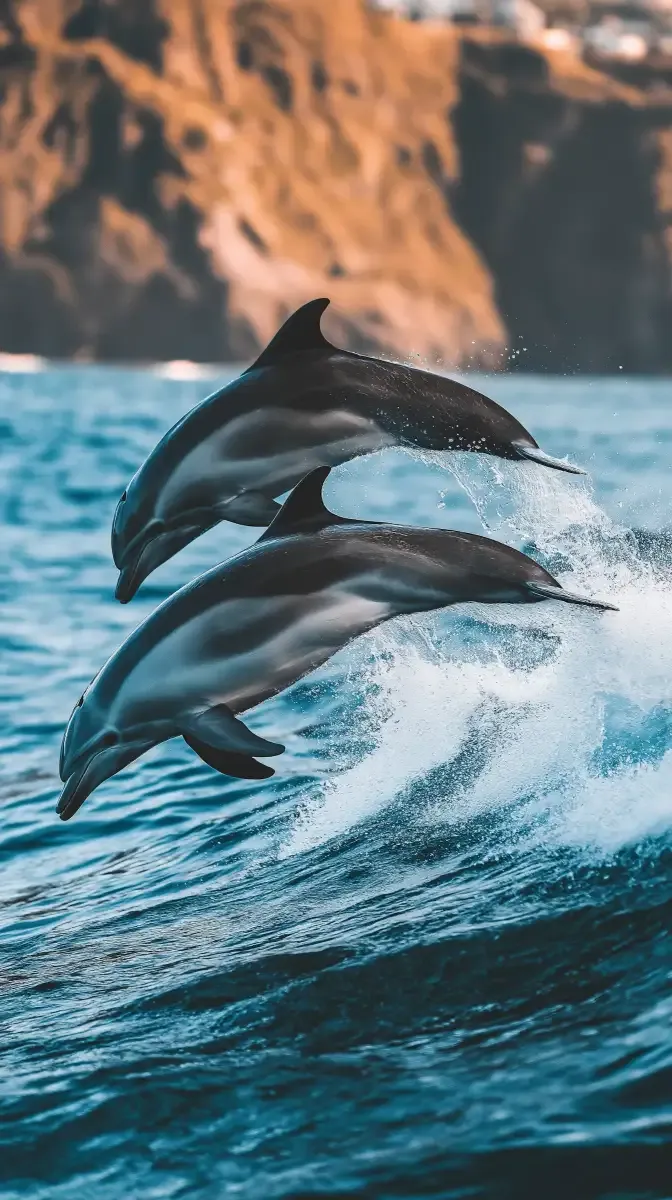 Dolphins Leaping a Wave