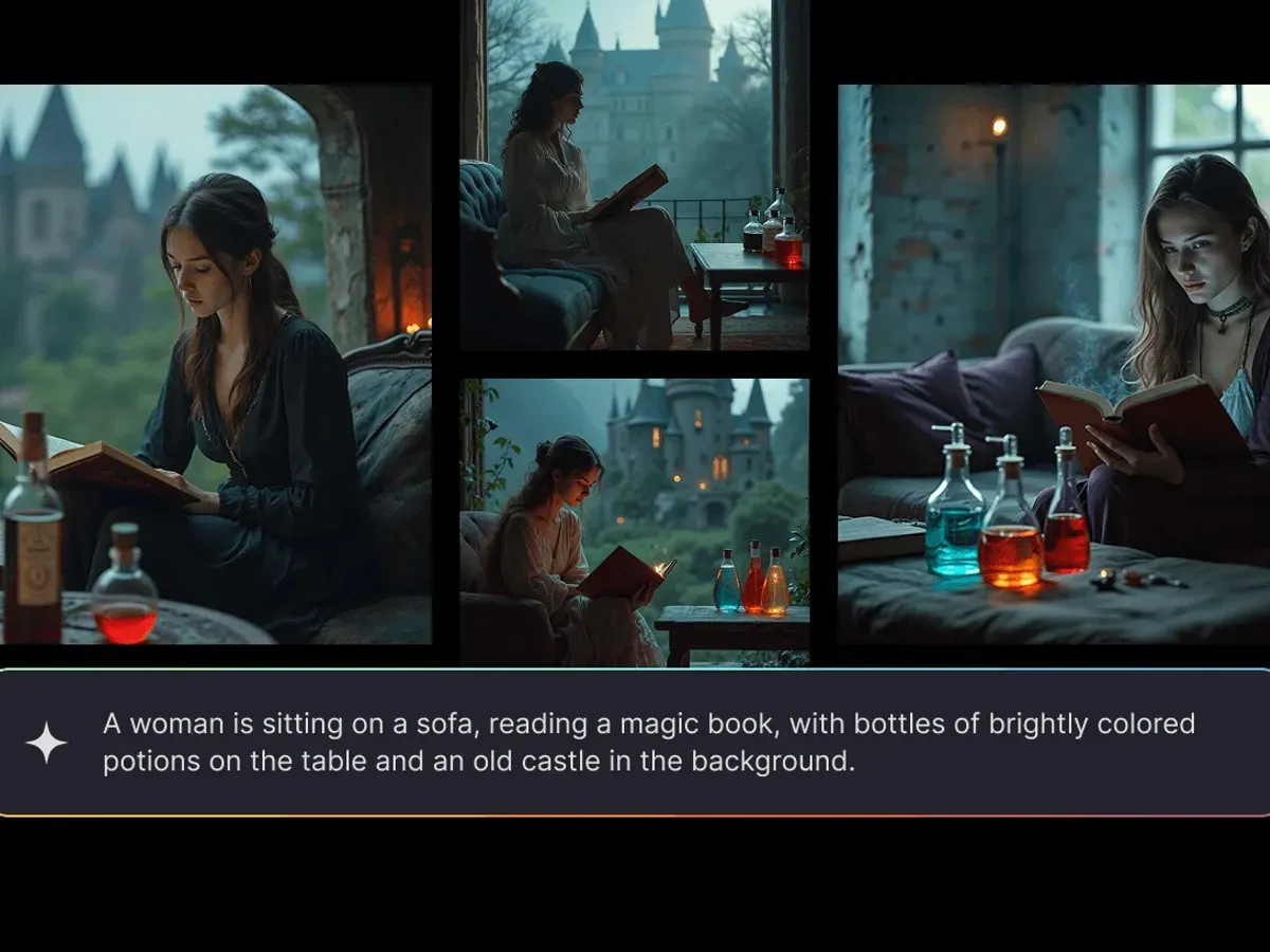 FlowAIVideo grid of four images from one prompt about a woman reading