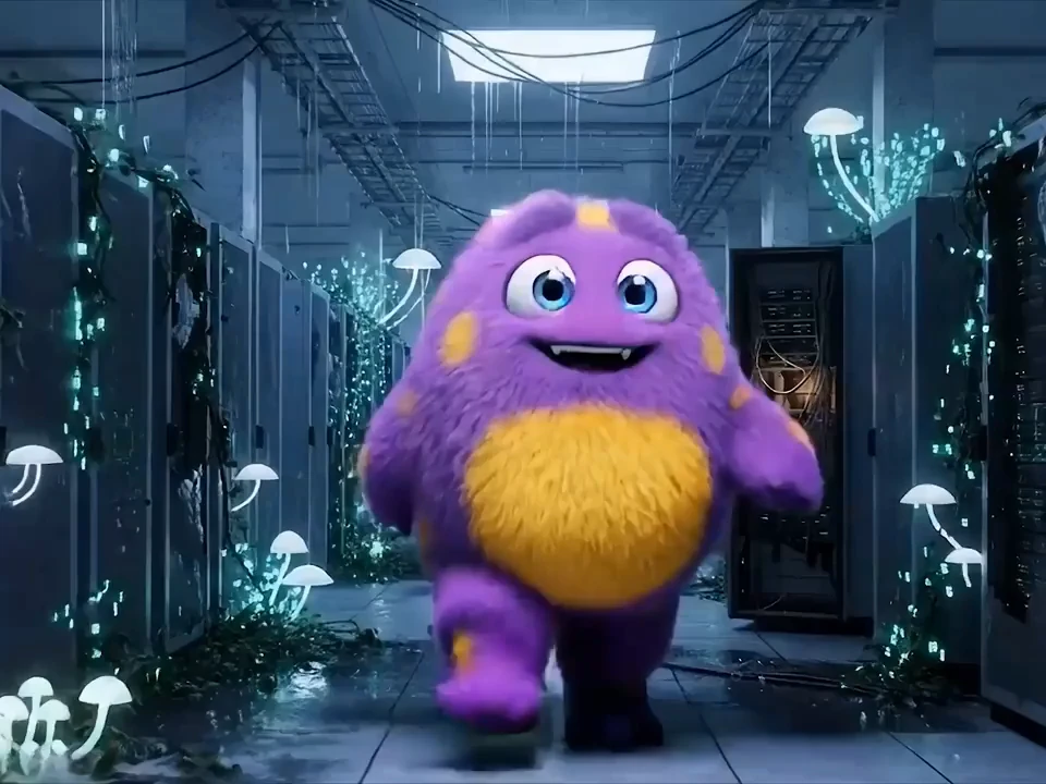 FlowAIVideo reference-guided clip of a purple furry cartoon character