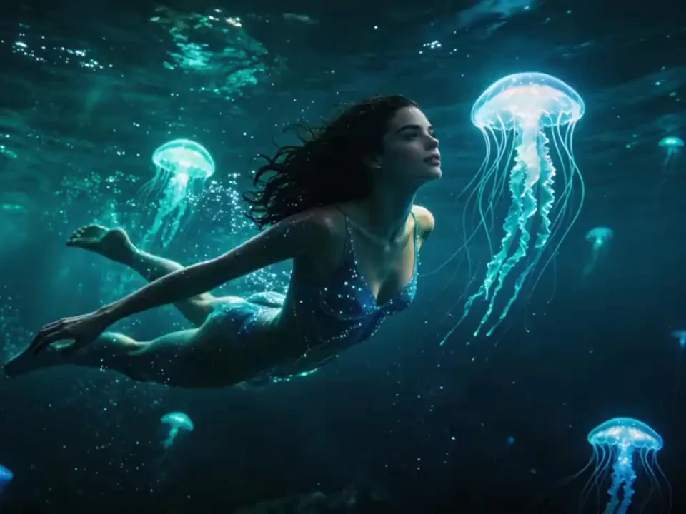 Glowing Jellyfish Swim