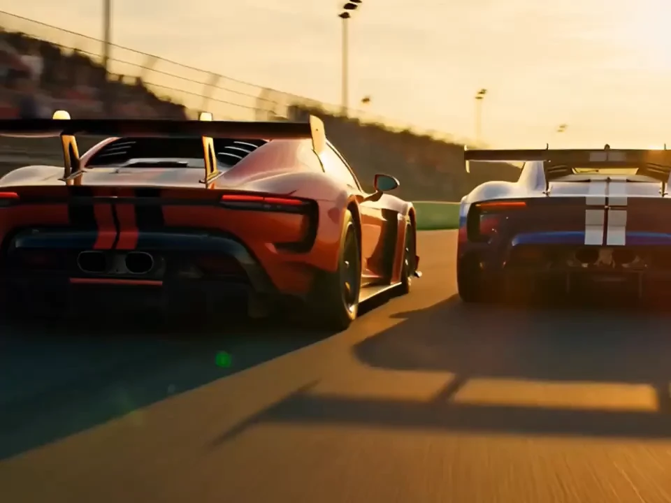 FlowAIVideo montage of four AI video looks, opening on racing sports cars